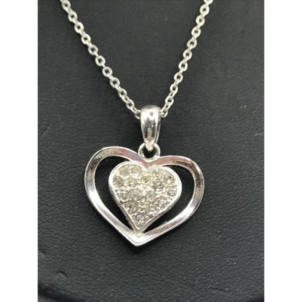 Open Heart Pave Crystals Silver Tone Chain 18" Necklace